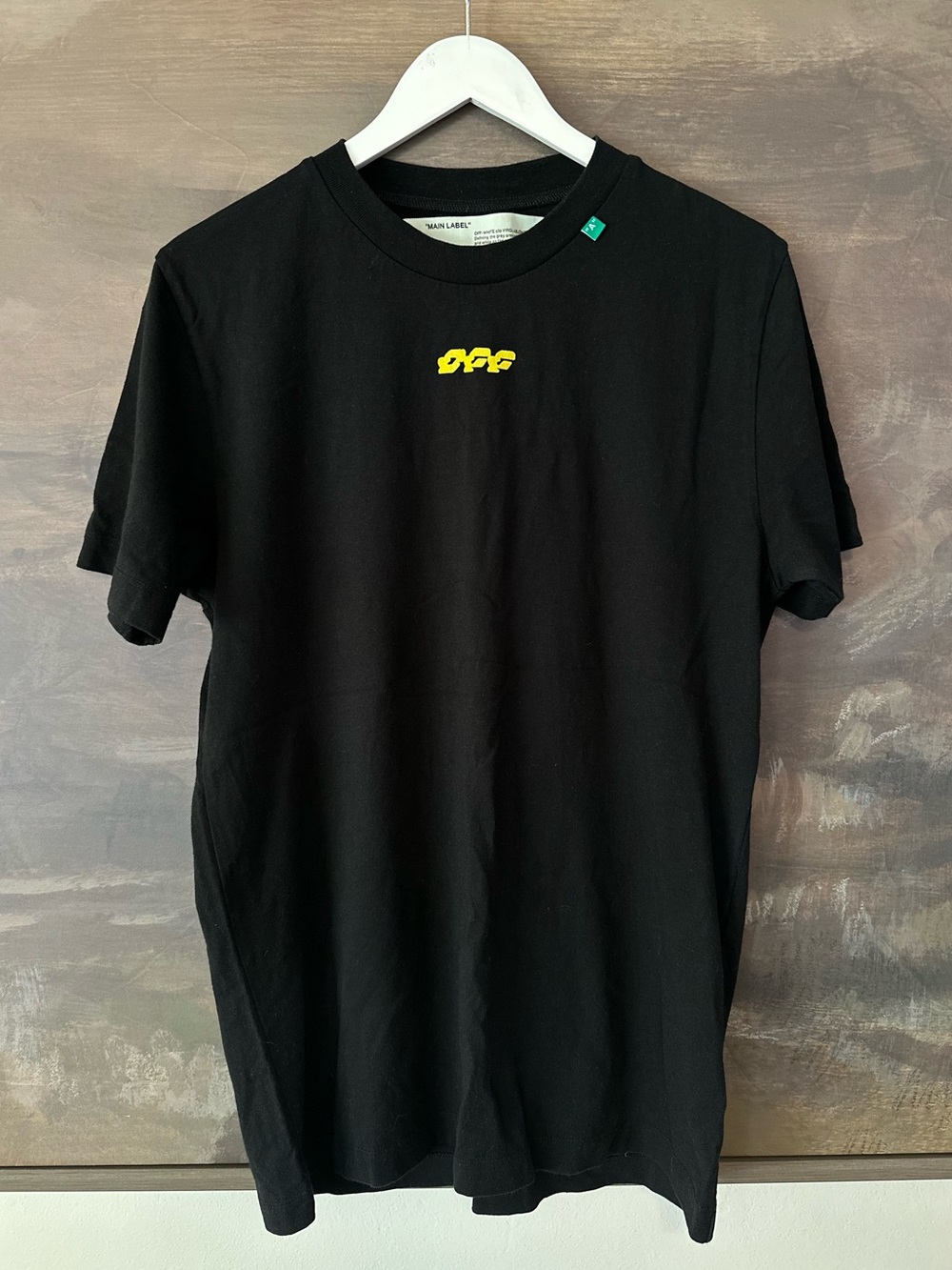 Off-White Main Label Black Tee Yellow OFF Logo Size M Virgil Abloh